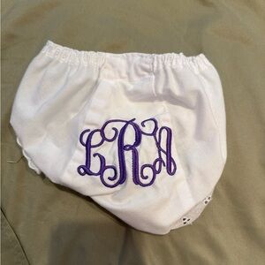 White Baby Bloomers with Purple Monogram